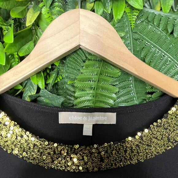 CHLOE & JASMINE Women Tops 1XL Black Cold Shoulder Gold Sequin Neckline NWT 0163 - Picture 8 of 14